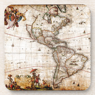 Continent of America Old Map Lithograph Coaster