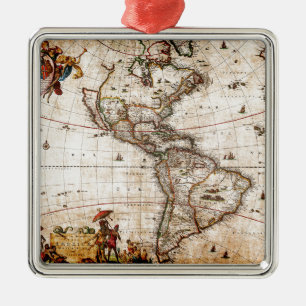Continent of America Old Map Metal Tree Decoration