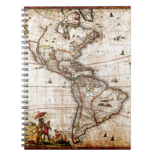 Continent of America Old Map Spiral Notebook