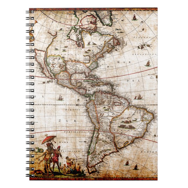 Continent of America Old Map Spiral Notebook (Front)