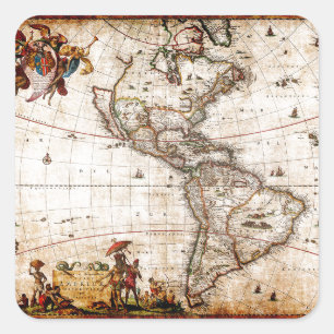 Continent of America Old Map Square Sticker