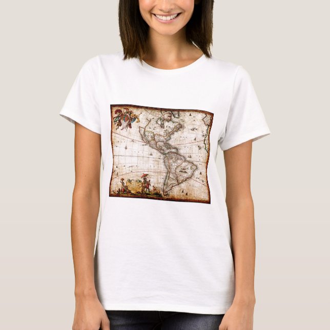 Continent of America Old Map T-Shirt (Front)