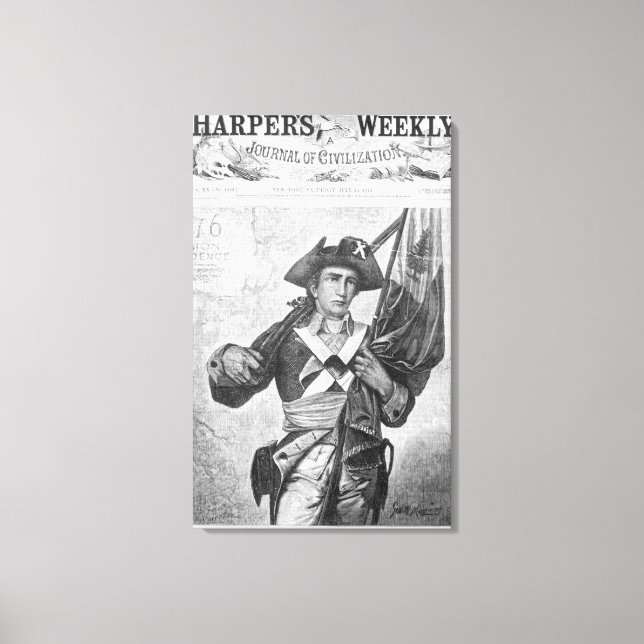 Continental Soldier holding a musket flag Canvas Print (Front)