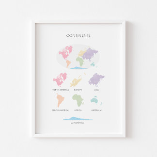 Continents pastel educational poster