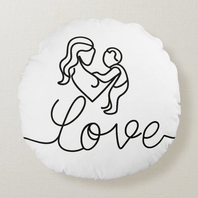 continuous drawing of text "love" round cushion (Front)