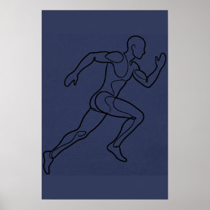 Continuous Line Art Sprinter Running Poster