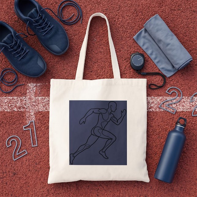 Continuous Line Art Sprinter Running Tote Bag (Creator Uploaded)