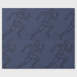 Continuous Line Art Sprinter Running Wrapping Paper