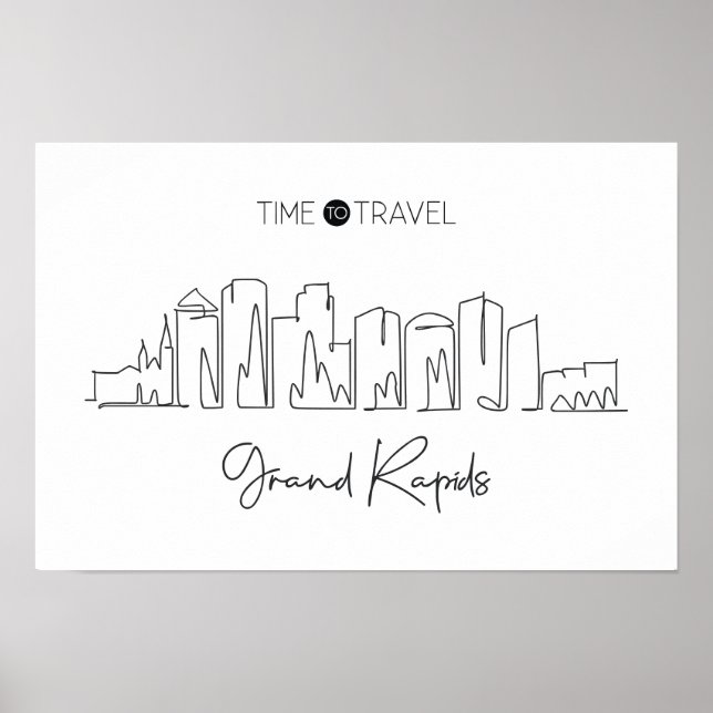 Continuous Line Drawing Of Grand Rapids Skyline  Poster (Front)
