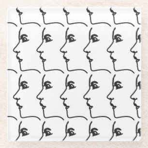 Continuous line, face profiles, artistic illustrat glass coaster