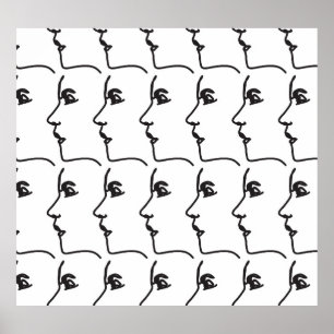 Continuous line, face profiles, artistic illustrat poster