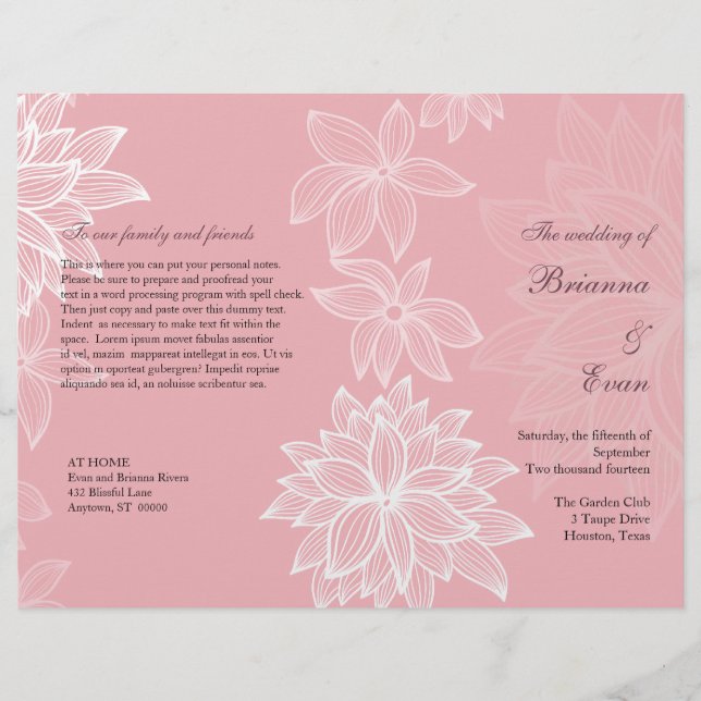 Contoured Bloom Blush Wedding Program Flyer (Front)