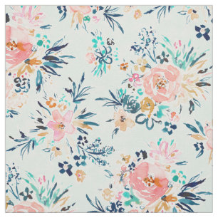CONTRA FLAUNT YA Aqua Romantic Floral Fabric