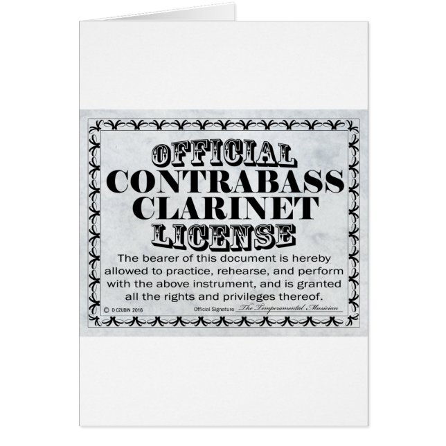 Contrabass Clarinet License (Front)