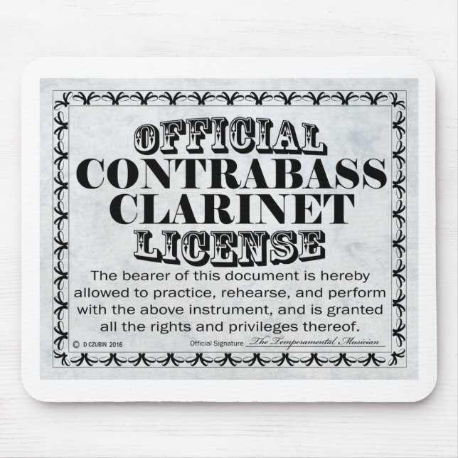Contrabass Clarinet License Mouse Pad (Front)
