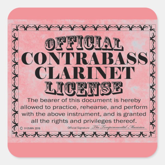 Contrabass Clarinet License Square Sticker (Front)
