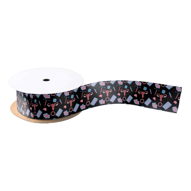 Contraception Pattern Feminist Satin Ribbon (Spool)