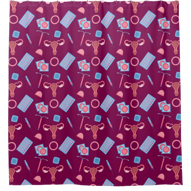 Contraception Pattern Feminist Shower Curtain (Front)