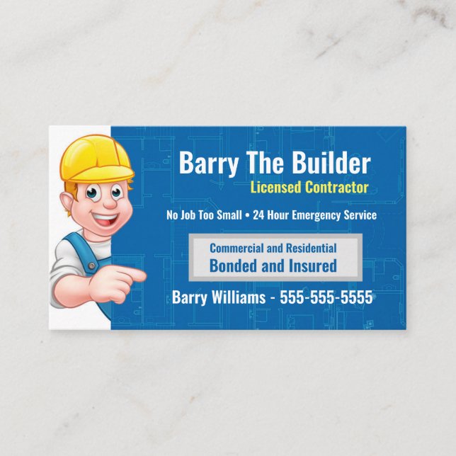 Contractor Cartoon Business Card (Front)