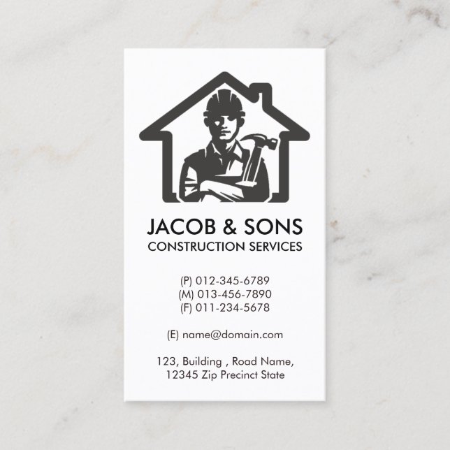 Contractor Construction House Repairs Business Card (Front)