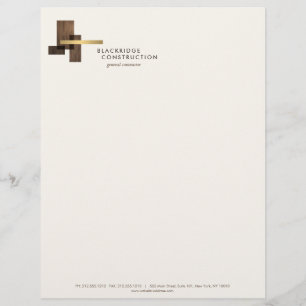 Contractor Construction Wood Gold Logo Ivory Custom Letterhead