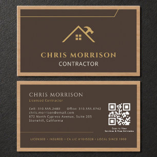 Contractor Construction Wood QR Code Business Card