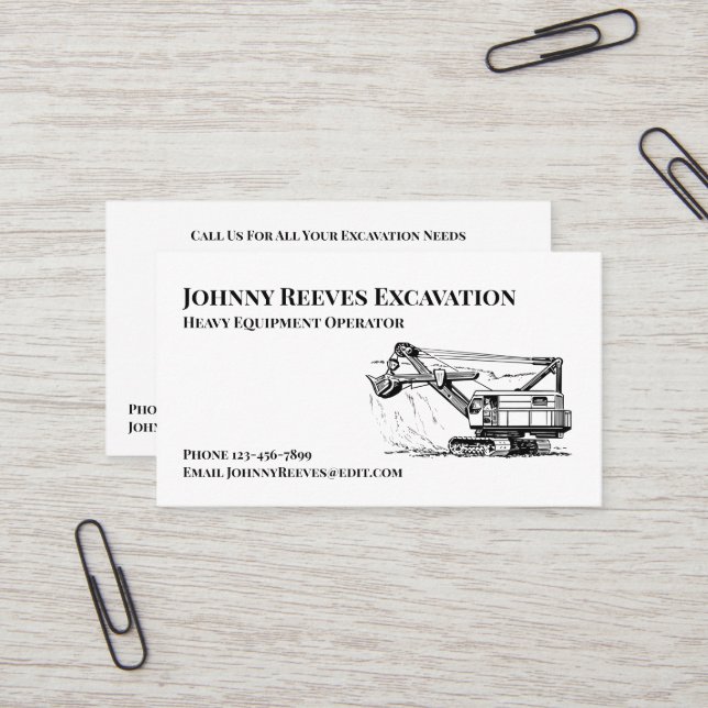 Contractor Heavy Equipment Operator Business Card (Front/Back In Situ)
