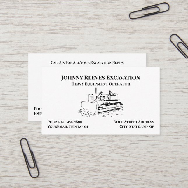 Contractor Heavy Equipment Operator Business Card (Front/Back In Situ)