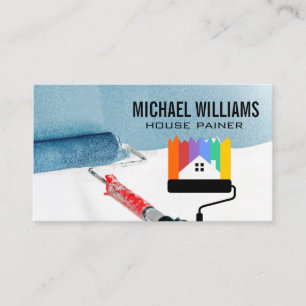Contractor Painting Wall   Paint Roller House Logo Business Card