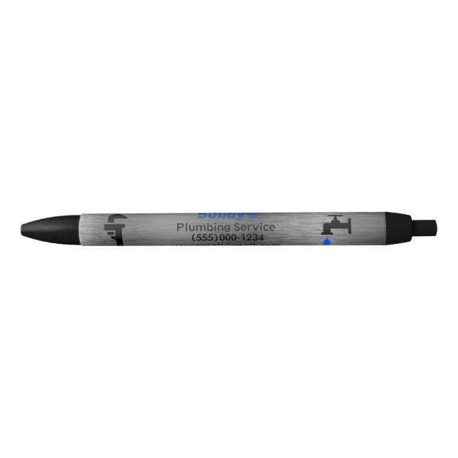 Contractor Plumbing Service Chrome Design Black Ink Pen (Front)