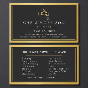 Contractor Plumbing Service Gold Black Business Card