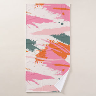 Contrast brush strokes pink green red  bath towel
