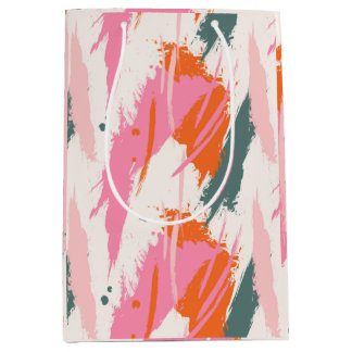 Contrast brush strokes pink green red medium gift bag