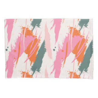 Contrast brush strokes pink green red pillowcase