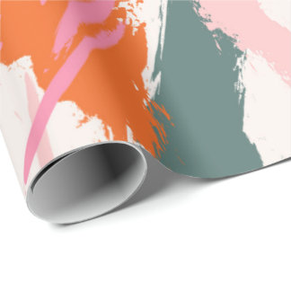 Contrast brush strokes pink green red wrapping paper
