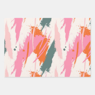 Contrast brush strokes pink green red wrapping paper sheet