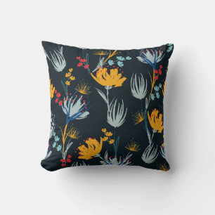 Contrast Floral Brush: Black Seamless Cushion