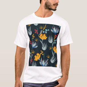 Contrast Floral Brush: Black Seamless T-Shirt