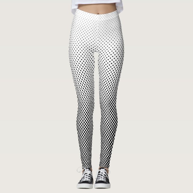 Contrast Halftone Dots Black and White Slimming Leggings (Front)