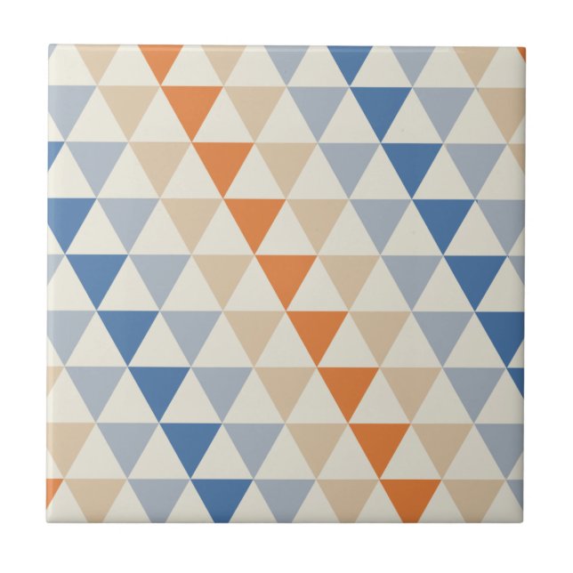 Contrasting Blue Orange And White Triangle Pattern Tile (Front)