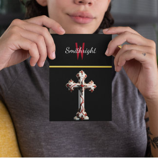 Contrasting Harmony: White and Red Cross on Black Postcard
