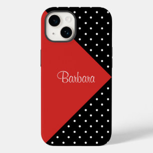 Contrasting Red Black Polka Dot Diagonal Name Case-Mate iPhone 14 Case