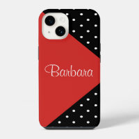 Contrasting Red Black Polka Dot Diagonal Name