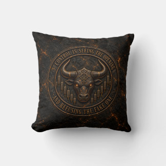 Control Is Seeing the Opening | Dark Ember Bull Cushion