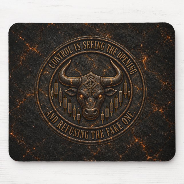 Control Is Seeing the Opening | Dark Ember Bull Mouse Pad (Front)