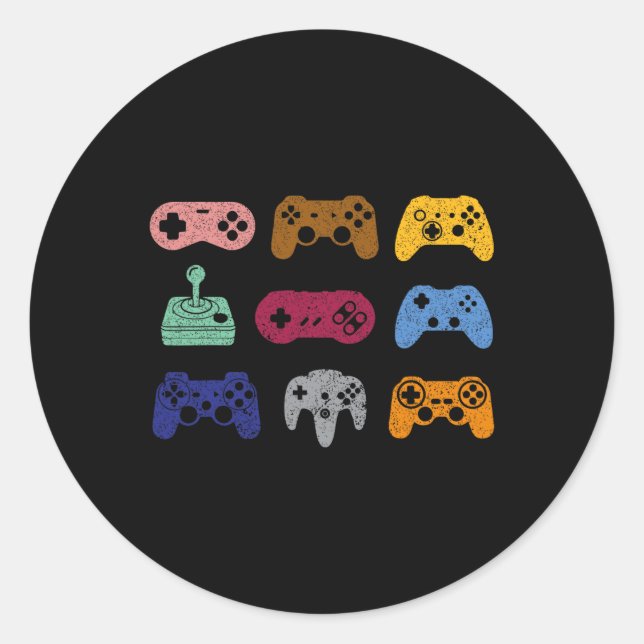 Control Video Game Controller Console Gaming Retro Classic Round Sticker (Front)