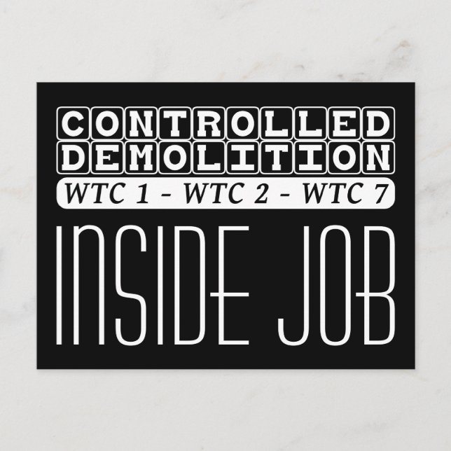 Controlled Demolition WTC complex Inside Job black Postcard (Front)