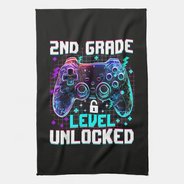 Controller 2nd Grade Level Unlocked First Day  Tea Towel (Vertical)
