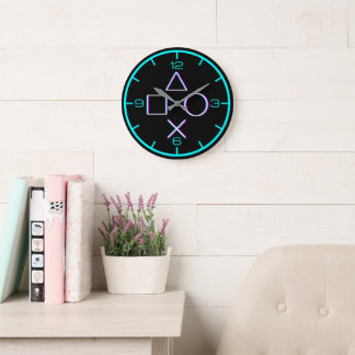 Controller Buttons Neon Glitch Art Gamer Large Clock