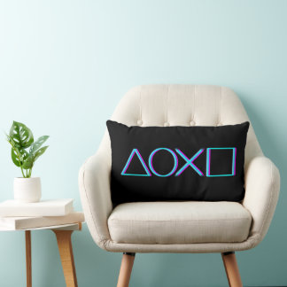 Controller Buttons Neon Glitch Art Gamer Lumbar Cushion